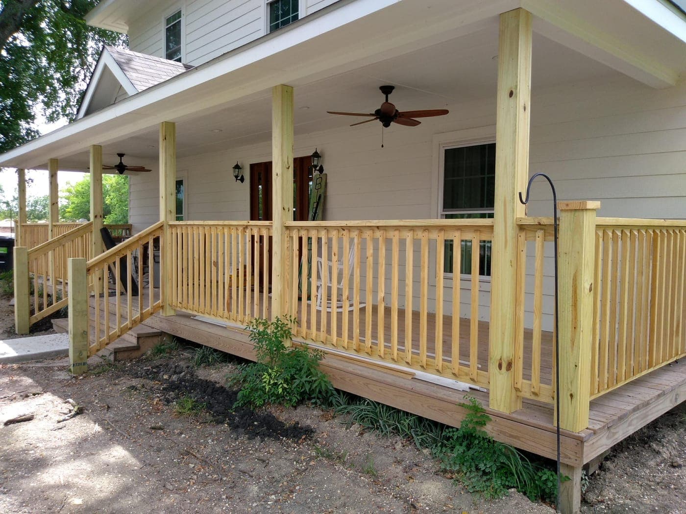 Cedar deck in Plano, TX — adjacent to pool with stair access
