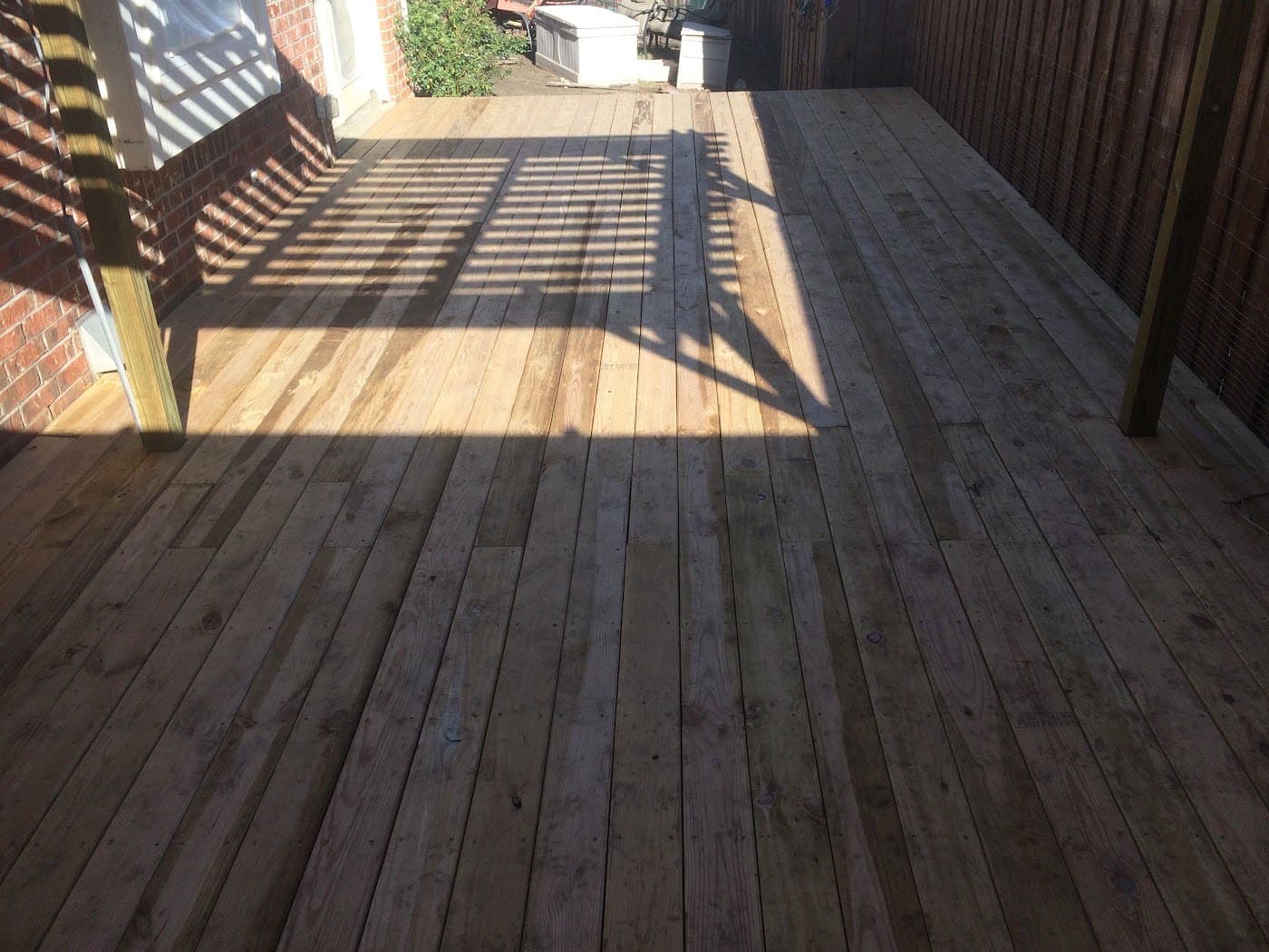 Freshly stained deck boards