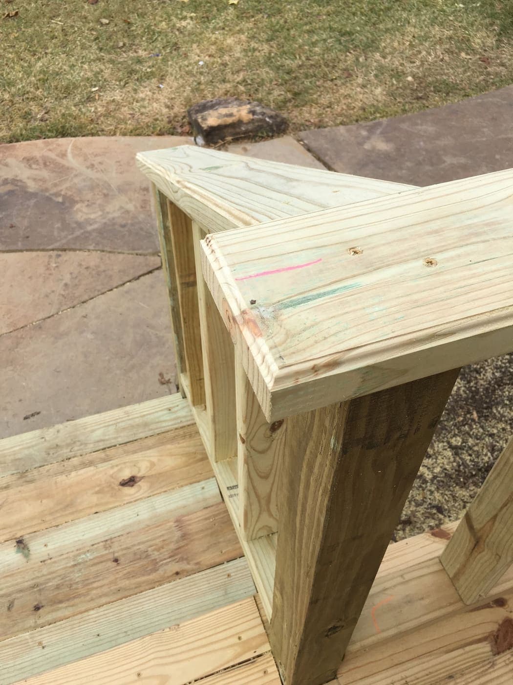 Deck rail and bench framing detail