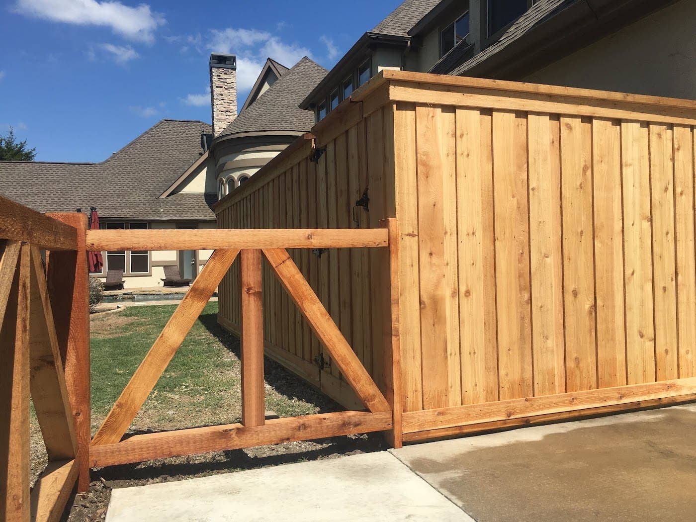 Cedar gate with diagonal bracing to keep it from sagging
