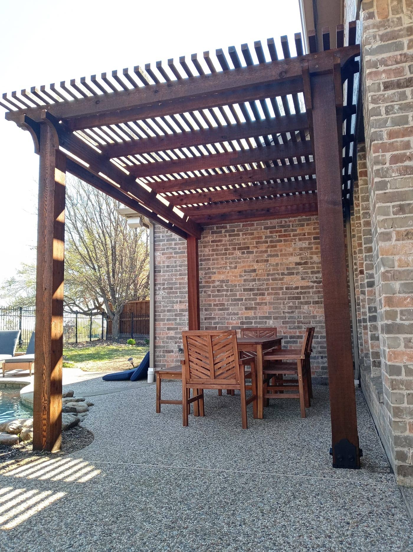 Cedar pergola in Frisco, TX — attached to home with patio integration